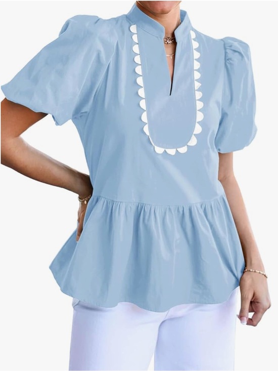 Cicy Bell Tops - Cicy Bell NEW Womens Puff Sleeve V Neck Summer Casual Tops Loose Fit Shirts XL